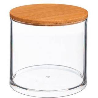 Opbevaring til vatrondeller med bambuslåg - Transparent - 9,6cm x 9,6cm x 9,7cm - Adeline