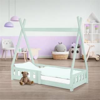 Seng med faldsikring og gitterramme 70x140 cm mint fyr ML-Design
