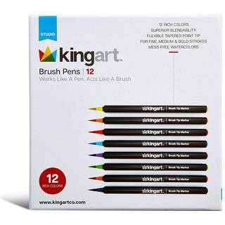 Kingart Pro Brush Pens 12 farver til ?gte akvarelmaleri med fleksible nylonb?rste tip Malingsmark?rer til farvel?gningskalligrafi og tegning til
