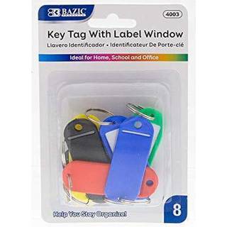 Bazic Key Tag Label Window Assortered Color Tags Plastiknøgleholder Key Ring Identifier Navn Nummer Adresseinformation Label Kort (8/pakke) 1-Pac