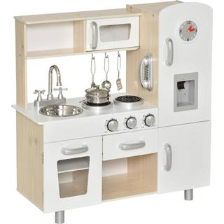 HOMCOM Kids Kitchen Playset Luxury Kitchen Accessories Set Pretend Cooking Set with Telephone Ice Machine, White Aosom UK