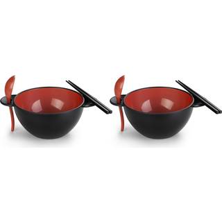 Ozeri Earth Ramen Bowl 6-delt s?t lavet af plante-afledt og andre naturlige materialer 993 ml sort med r?d