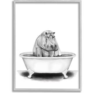 Stupell Industries Flodhest i et badekar Tegning af sjovt dyr p badevrelset Design af Rachel Neiman Gr indrammet vgkunst 24 x 30 sort