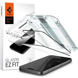 iPhone 15 Pro Spigen EZ Fit Glas.tR Skærmbeskyttelse - 2 stk. - Case Friendly - Sort Kant