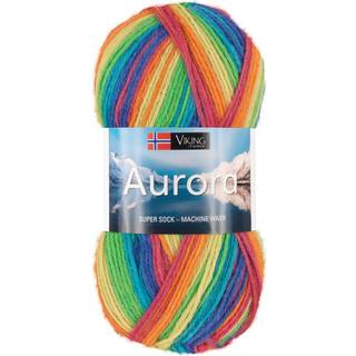 Viking Aurora 635 Multi regnbue Indhold: 75% superwash uld, 25% nylon Vægt/længde: 150 g = ca. 375 meter Anbefalede pinde: 3.5 mm Strikkefasthed: 10 cm = 22 m Vask: Maskinvask 40°C uden skyllemiddel / Tåler ikke tørretumbling.