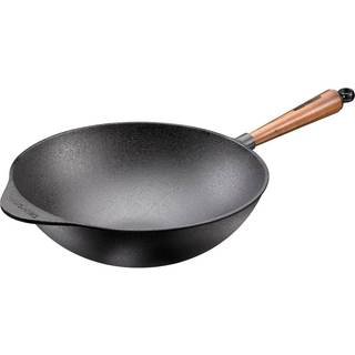 Skeppshult Walnuss Wok 32 cm - Gusseisen mit Walnussholzgriff - Braun,Schwarz
