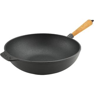 Carl Victor Wokpande 30 Cm Med Håndtag I Bøg - Wokpander Støbejern Sort - CVW30B