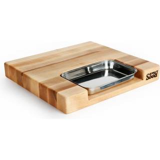 Boos Blocks Prep Masters Schneidebrett 38x35x6 cm mit Saftrille & Edelstahlschale - Ahornholz - Braun