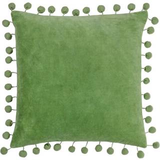 Furn Furn Leaf Green Dora 100% Cotton Velvet Pom-Pom Trim Cushion