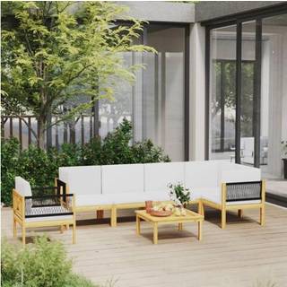 7-Delt Havemøbelsæt Med Hynder Cremefarvet 63X63 Cm