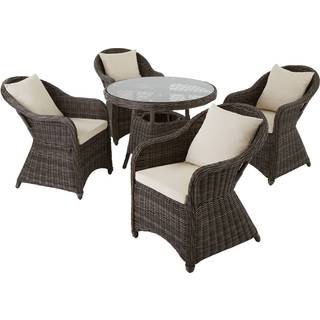 Polyrattan havemøbelsæt med 4 kurvestole + bord - grå