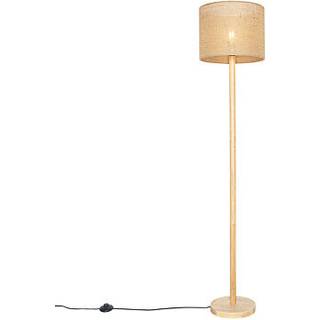 Landlig gulvlampe træ med linnedskærm natur 32 cm - Mels