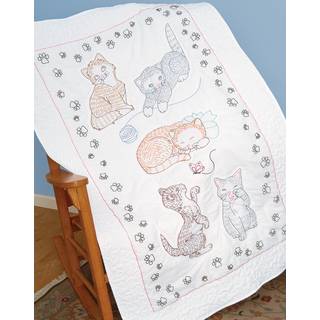 Jack Dempsey Stamped White Lap Quilt Top 40-tommer af 60-tommer Kitty Cats