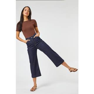 Roman Roman Indigo Wide Leg Stretch Denim Culottes