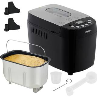 Arebos® Brødmaskine 850W - 1500g,15 Programmer,2 Dejkroge,Timer,LCD Display - Sort