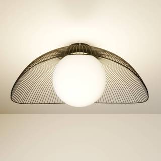 Lindby Fabronia loftlampe, sort/hvid, glas, kugle, E27