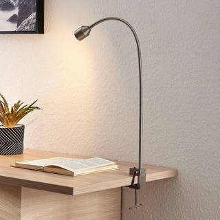 Lindby LED-klemmelampe Hanilo, højde 80 cm, nikkel, metal