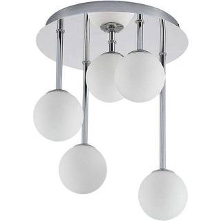 Lindby loftlampe Chrissy, Ø 27 cm, krom, 5 lyskilder, glas
