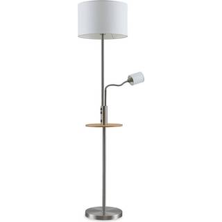 Lindby gulvlampe Aovan, nikkelfarvet, hylde, USB-port