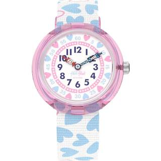 Flik Flak Colour Crush White Blue Fabric Heart Strap Kids Watch FBNP192