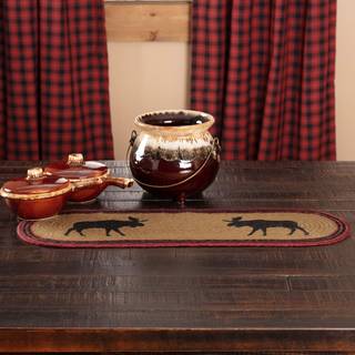 VHC Brands Cumberland Moose Rustic Decor Natural Jute Table Runner til k?kken Spisestue Tan Red Black Woodland