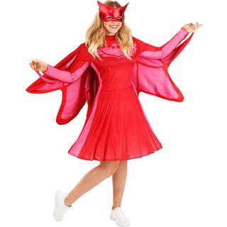 Disguise Owlette voksen dameskostume - klassisk rød kjole og maske, størrelse L (12-14 US)