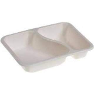 Menubakke, 22,7x17,8x4,3cm, hvid, bagasse, 2-rums, komposterbar