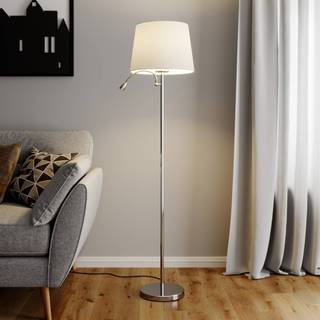Lindby gulvlampe Benjiro, hvid, tekstil, læselampe, 150 cm