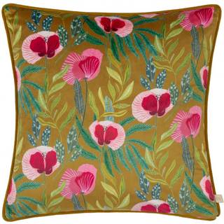 Wylder Wylder Yellow House Of Bloom Poppy Floral Velvet Piped Cushion