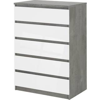 Nada kommode høj med 5 skuffer beton dekor/hvid højglans.