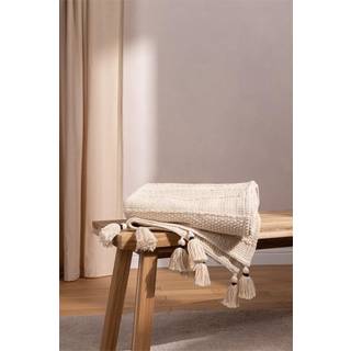 Yard Yard Natural Beige Caliche Woven Contrast Tasselled 100% Cotton Throw