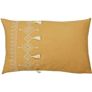 Furn Furn Yellow Pritta 100% Cotton Embroidered Tasselled Cushion