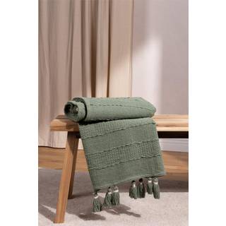 Yard Yard Eucalyptus Green Caliche Woven Contrast Tasselled 100% Cotton Throw