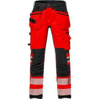 Fristads 127734 Hi Vis håndværker stretch bukser kl.2 2707 / Arbejdsbukser Rød/sort D112