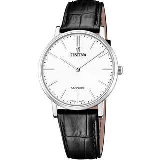Festina - SWISS MADE Herreur i stål m. sort præget rem