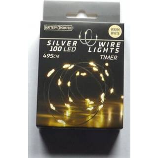 Silver wire med 100 mikro varm hvid ledlys. og timer