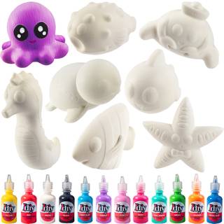 Idiy DIY Party Craft Kit Jumbo Ocean Pals Squishies (8 Unikke havdyr W 12 Fabric Paints) -Hvit kawaii Duftende langsom stigning Squishy Toys Duft