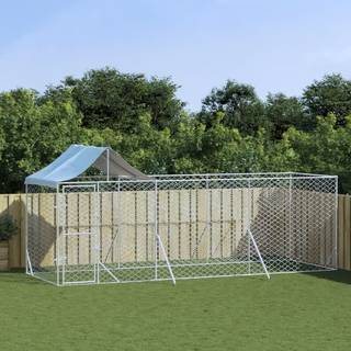 udendørs hundegård med tag 6x2x2,5 m galvaniseret stål sølv