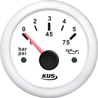 Olietryksmåler KUS, dugfri, Ø52 mm, 12 V / 24 V, 10 - 184 Ω, hvid, 0 - 10 bar / 0 - 145 psi