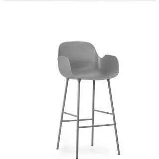 Normann Copenhagen Form Barstol med Ryglæn og Armlæn H75 cm Grå/Grå Stål