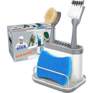 Mr.Siga Sink Caddy Kitchen Sink Organizer Sponge Brush Holder med drypbakke White & Gray