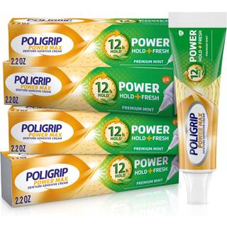 Poligrip Power Max Hold + Fresh denturcreme, Premium pebermynte – 2,2 oz 4, Hold hele dagen, Fødevareforsegling, Frisk mynte