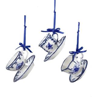 Kurt Adler J0651 2 """" Porcel?n Delft Blue Cup og Saucer Ornament S?t p? 3
