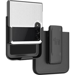 Tilfælde med klip til Galaxy Z Flip 3 5G NakedCellphone [Grid Tekstur] Slim Hard Shell Cover og [Rotering/Ratchet] Belt Hip Holster Holder Combo