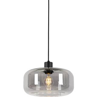 Art Deco pendellampe sort med røgglas - Bizle
