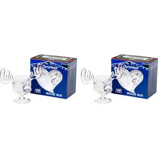 A&R Collectibles Christmas Eggnog Moose Mugs - Gift Boxed Set med 2 - Akryl Safer end Glass 8 Oz.