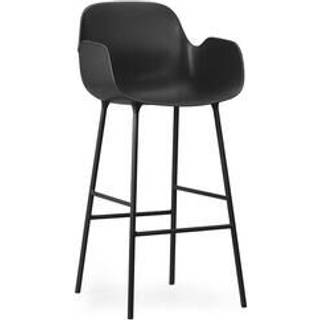 Normann Copenhagen Form Barstol med Ryglæn og Armlæn H75 cm Sort/Sort Stål