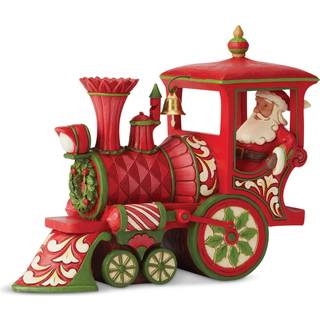Enesco Jim Shore Heartwood Creek Santa i juletogmotorfigur 6-tommer h?jde r?d
