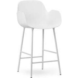 Normann Copenhagen Form Barstol med Ryglæn og Armlæn H75 cm Hvid/Hvid Stål