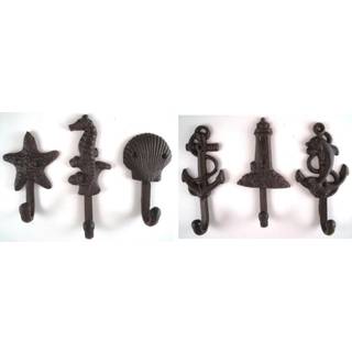 Lighthouse Dolphin Anchor Starfish Seahorse Shell Cast Iron Nautical Hooks Set